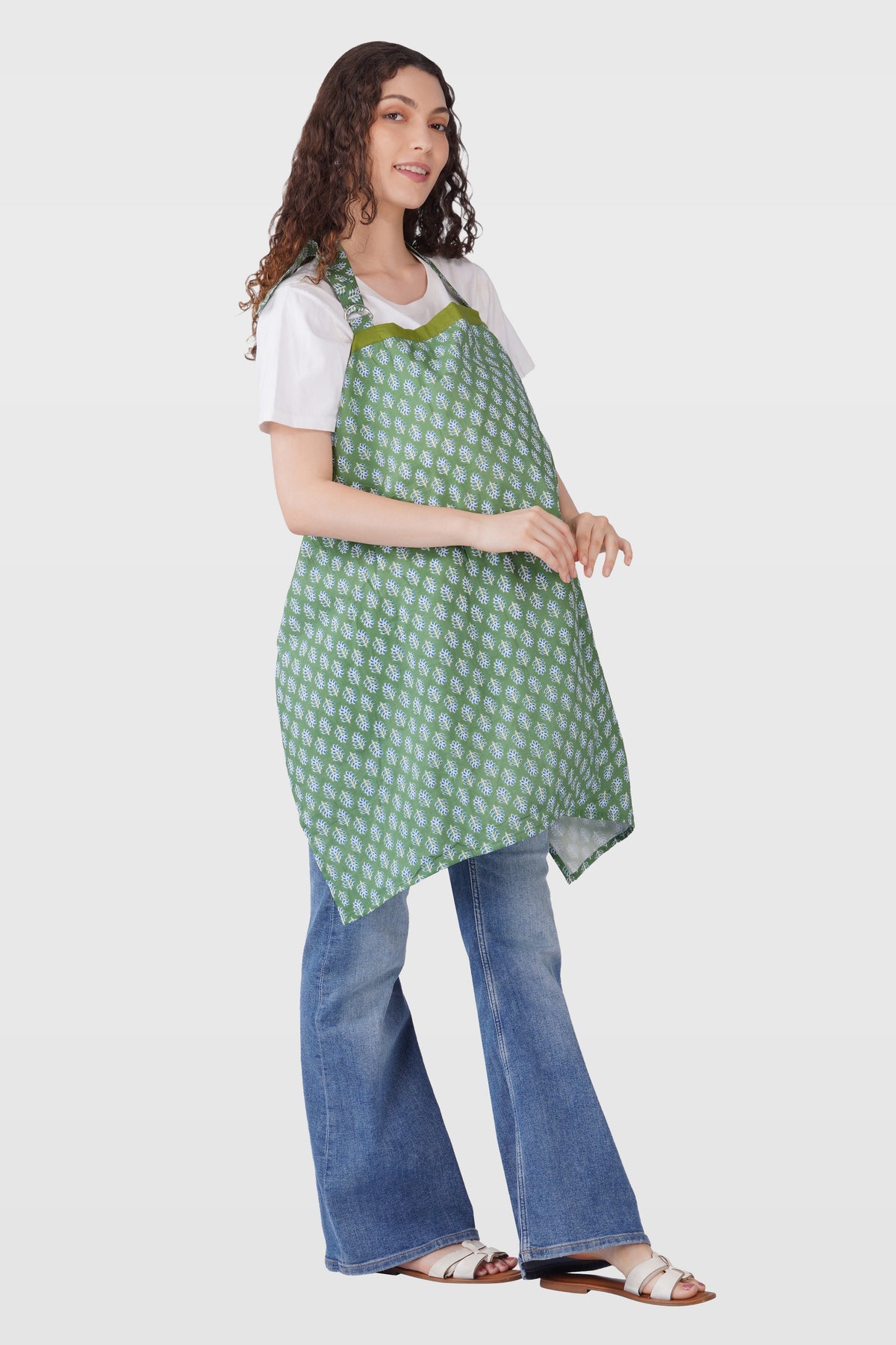 Dark Sea Green Cotton Printed Feeding Apron