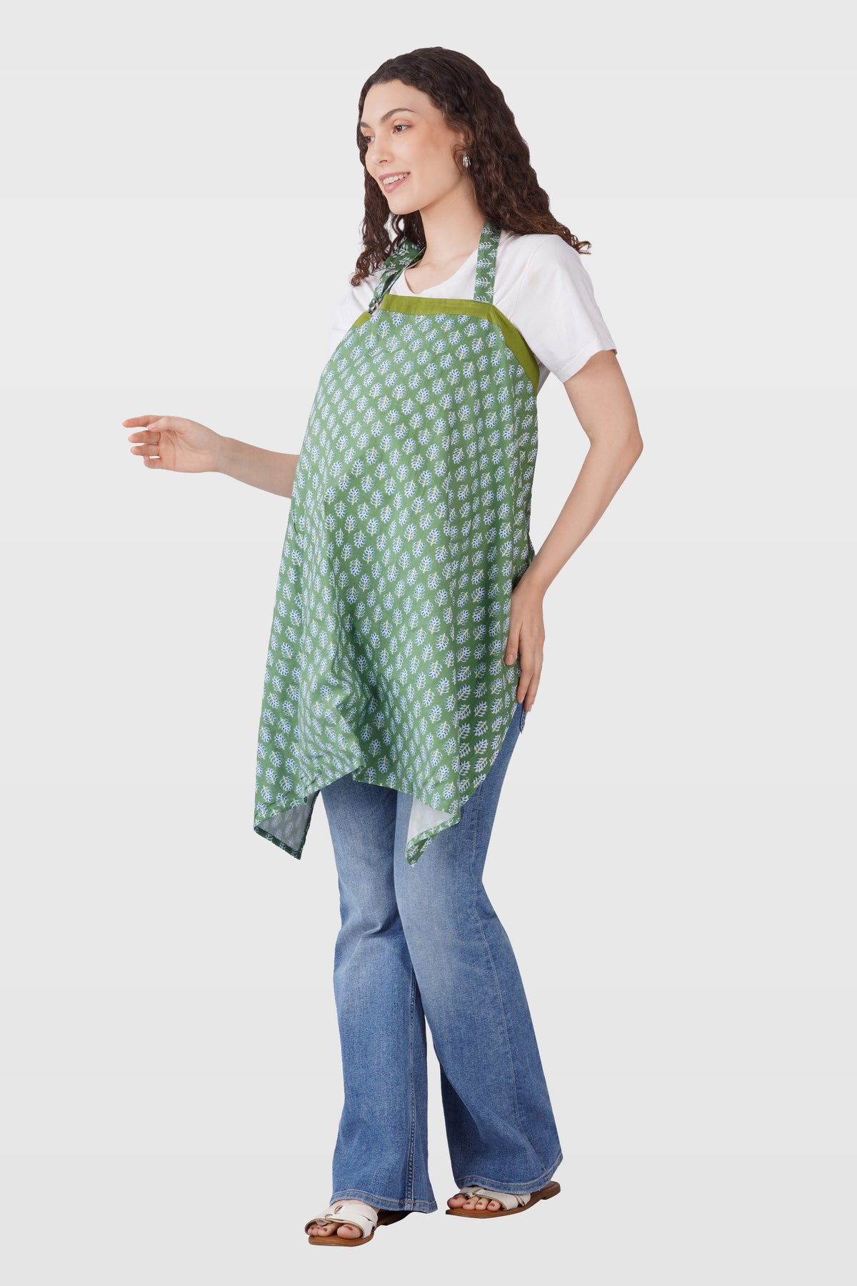 Dark Sea Green Cotton Printed Feeding Apron