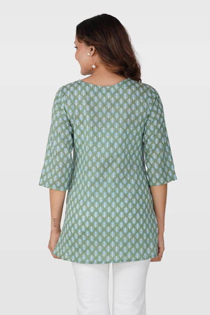 Dark Sea Green Cotton Printed Kurti