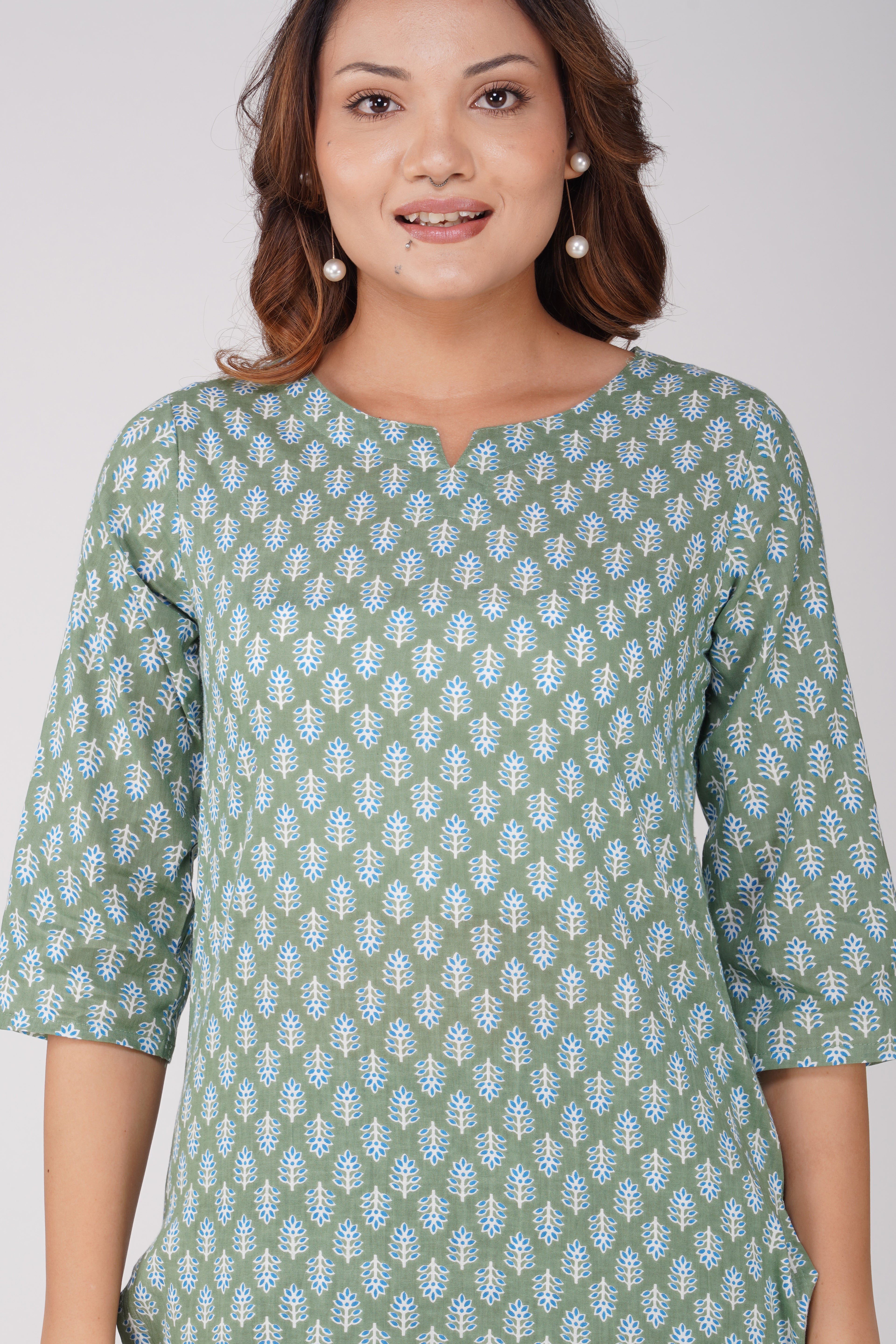 Dark Sea Green Cotton Printed Pyjama Set