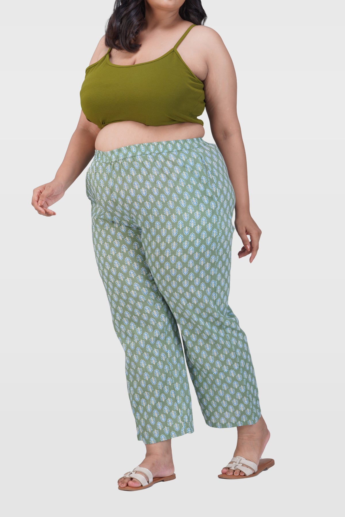 Dark Sea Green Plus Size Cotton Printed Bottom