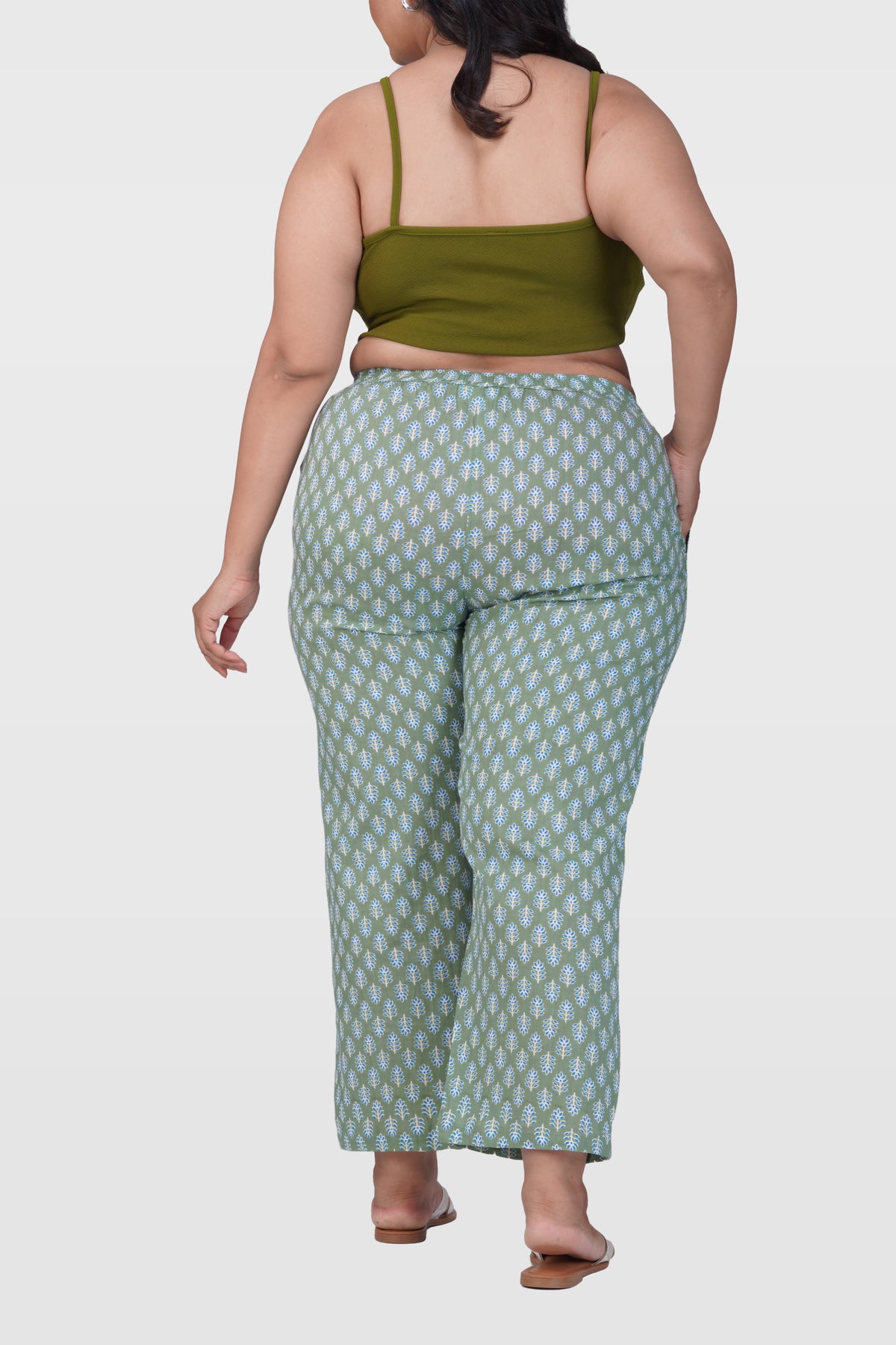 Dark Sea Green Plus Size Cotton Printed Bottom