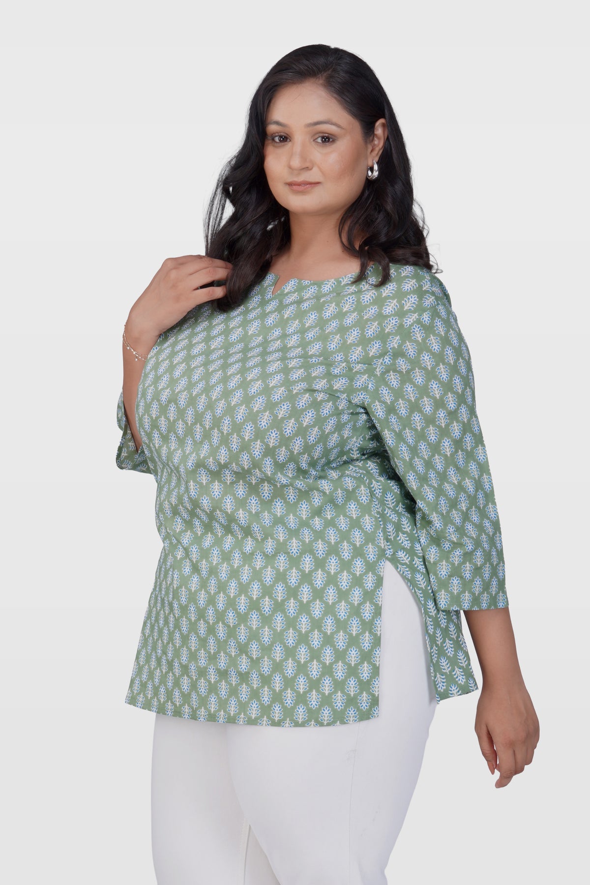 Dark Sea Green Plus Size Cotton Printed Kurti