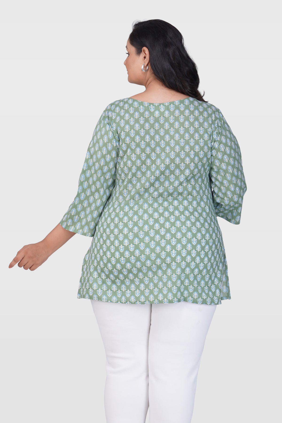 Dark Sea Green Plus Size Cotton Printed Kurti