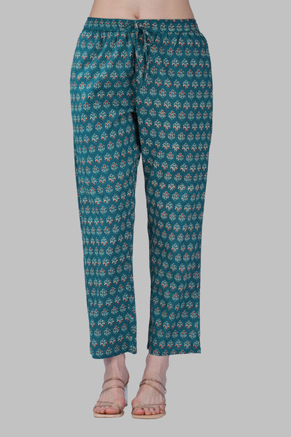 Dark Teal Cotton Printed Pyjama Set