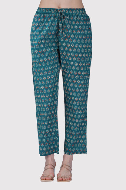 Dark Teal Cotton Printed Pyjama Set