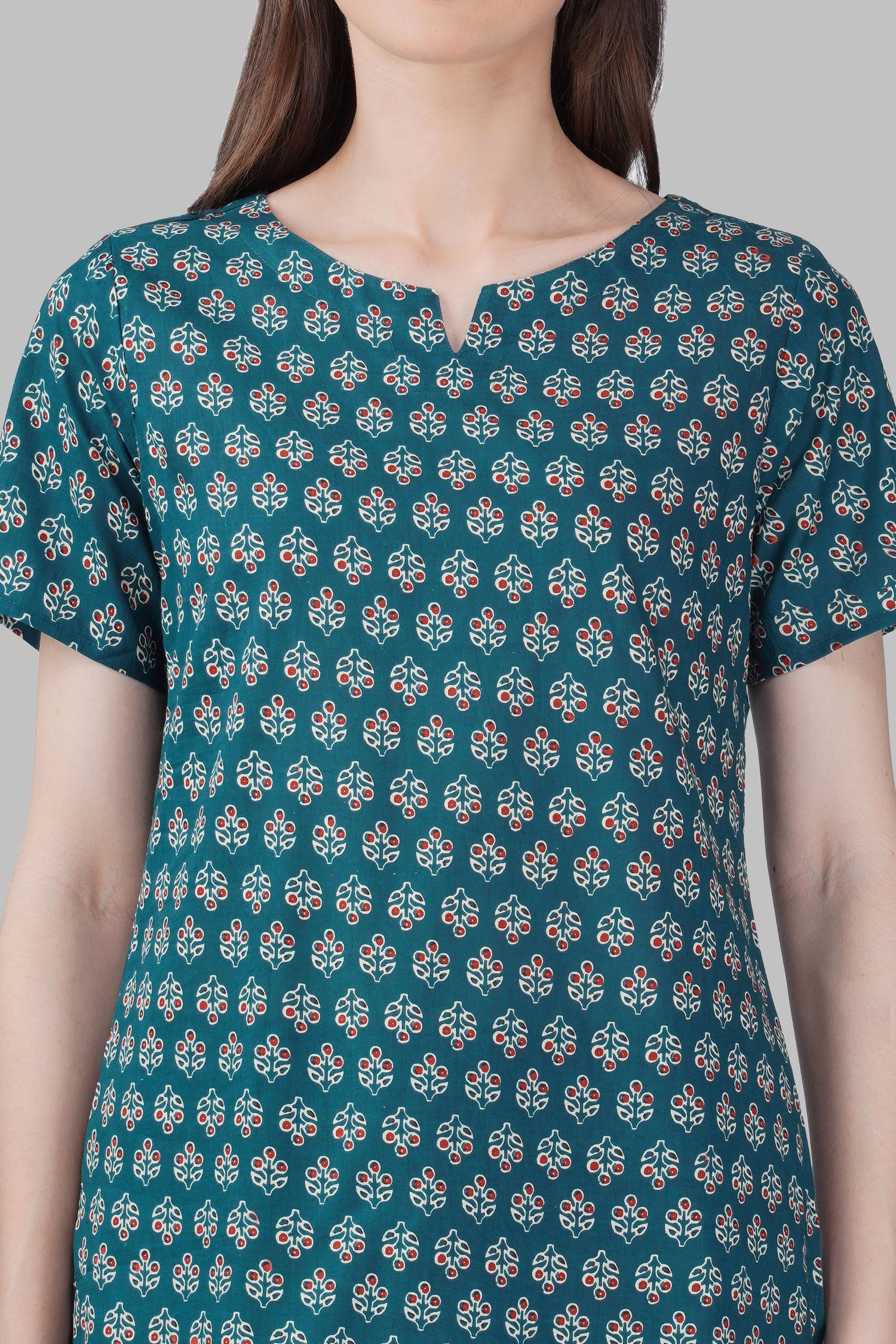 Dark Teal Cotton Printed Pyjama Set