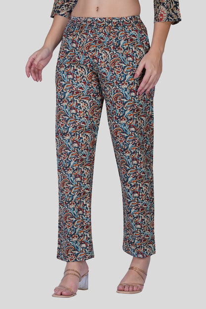 Deep Blue Cotton Printed Pyjama Set