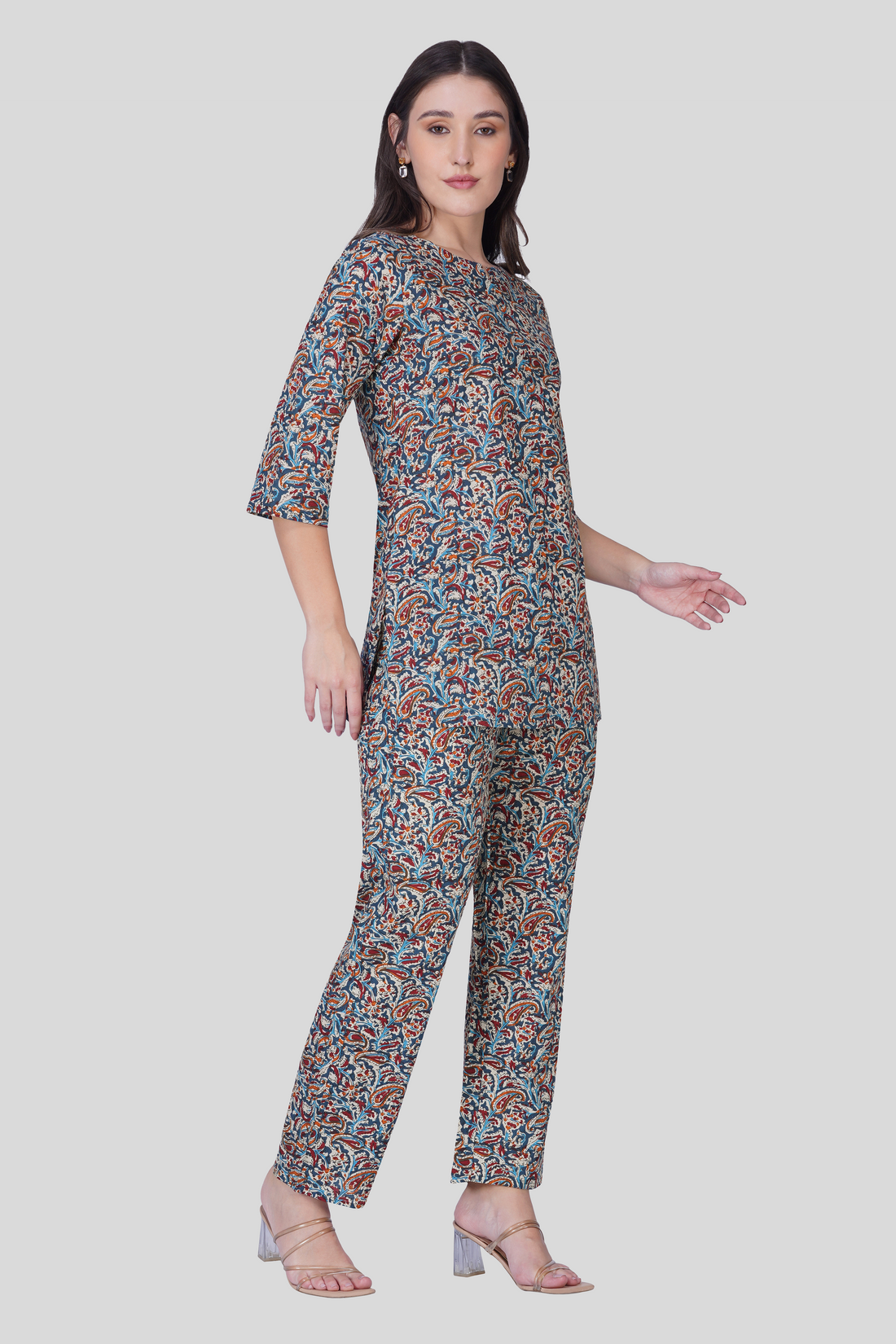 Deep Blue Cotton Printed Pyjama Set