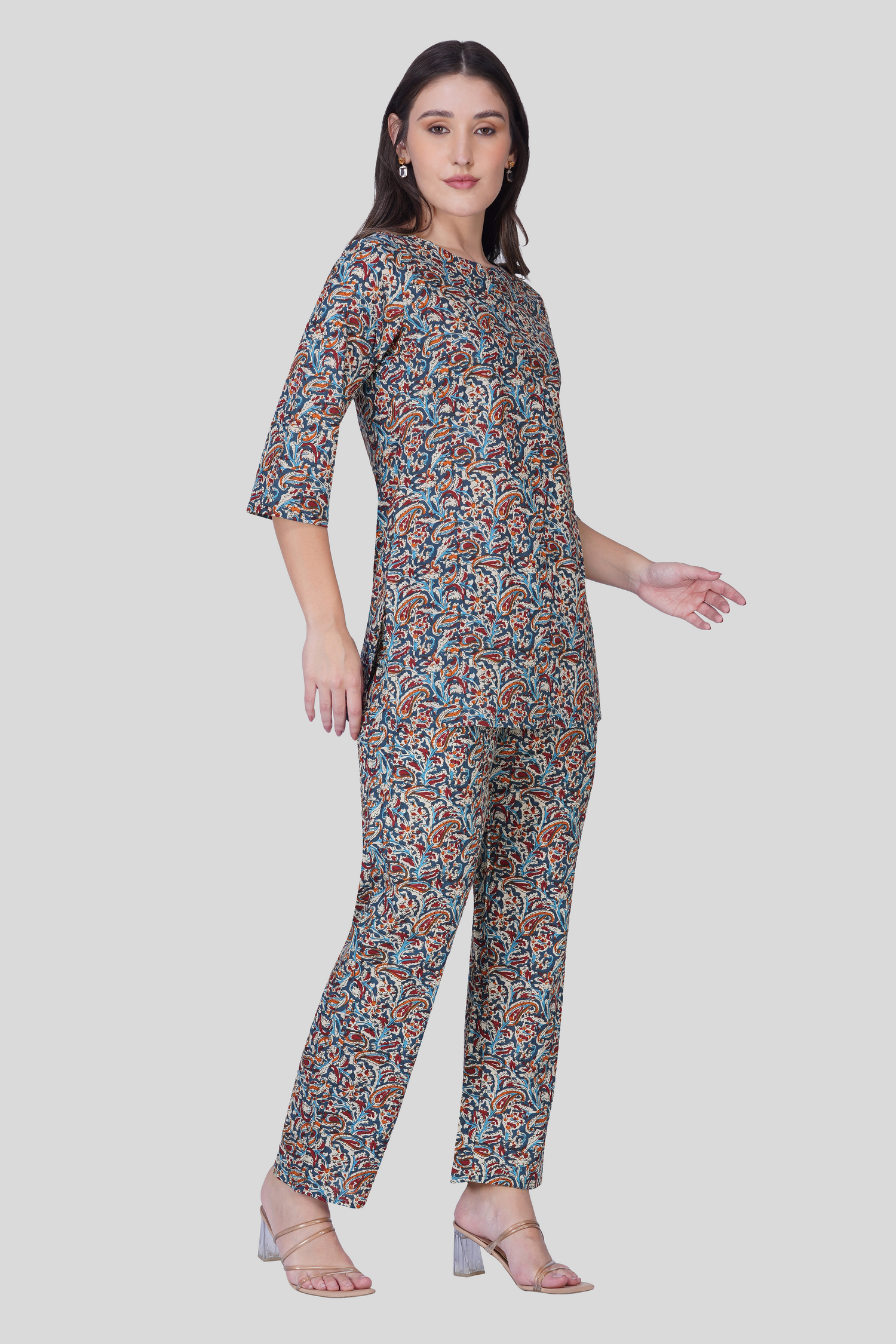 Deep Blue Cotton Printed Pyjama Set