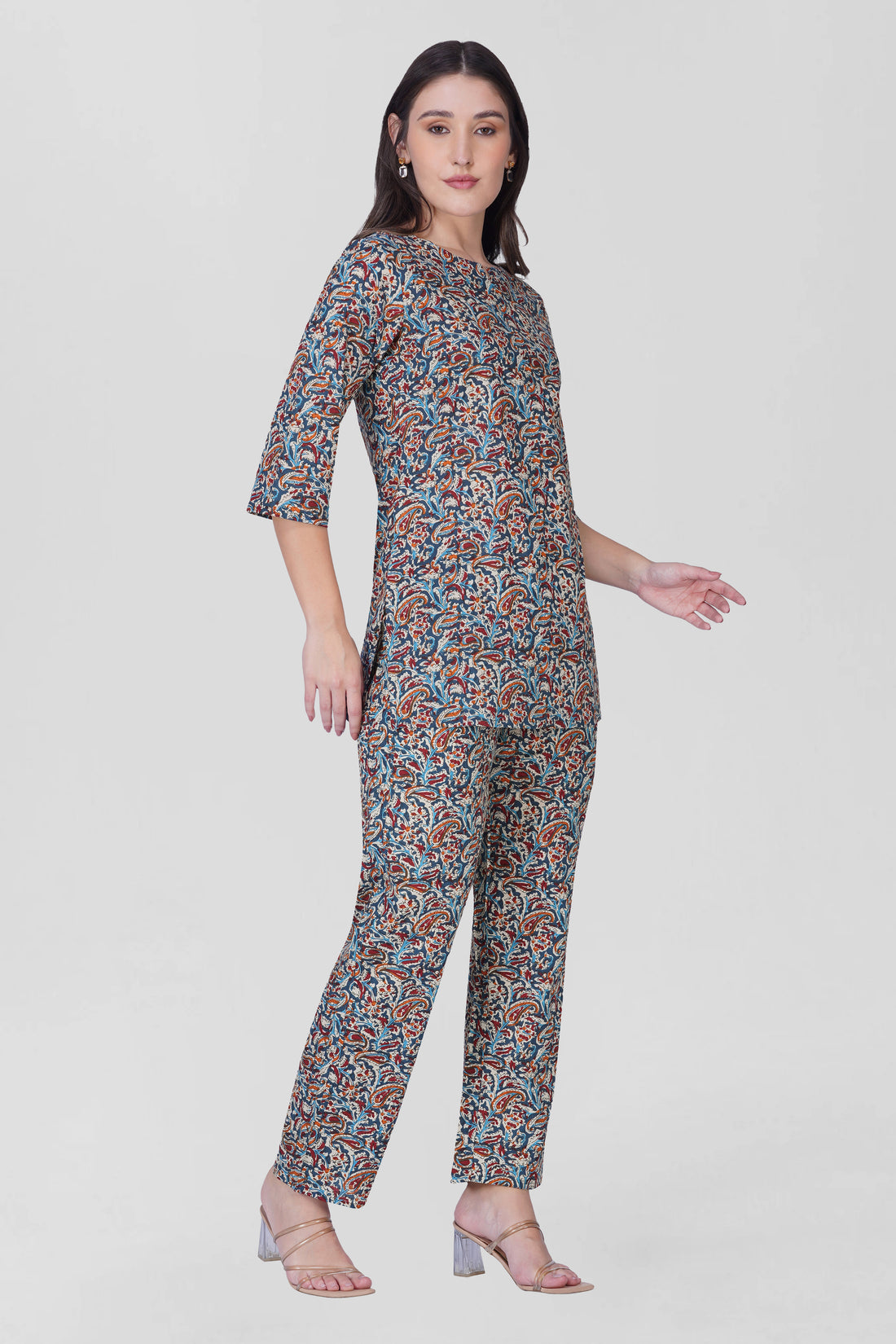 Deep Blue Cotton Printed Pyjama Set
