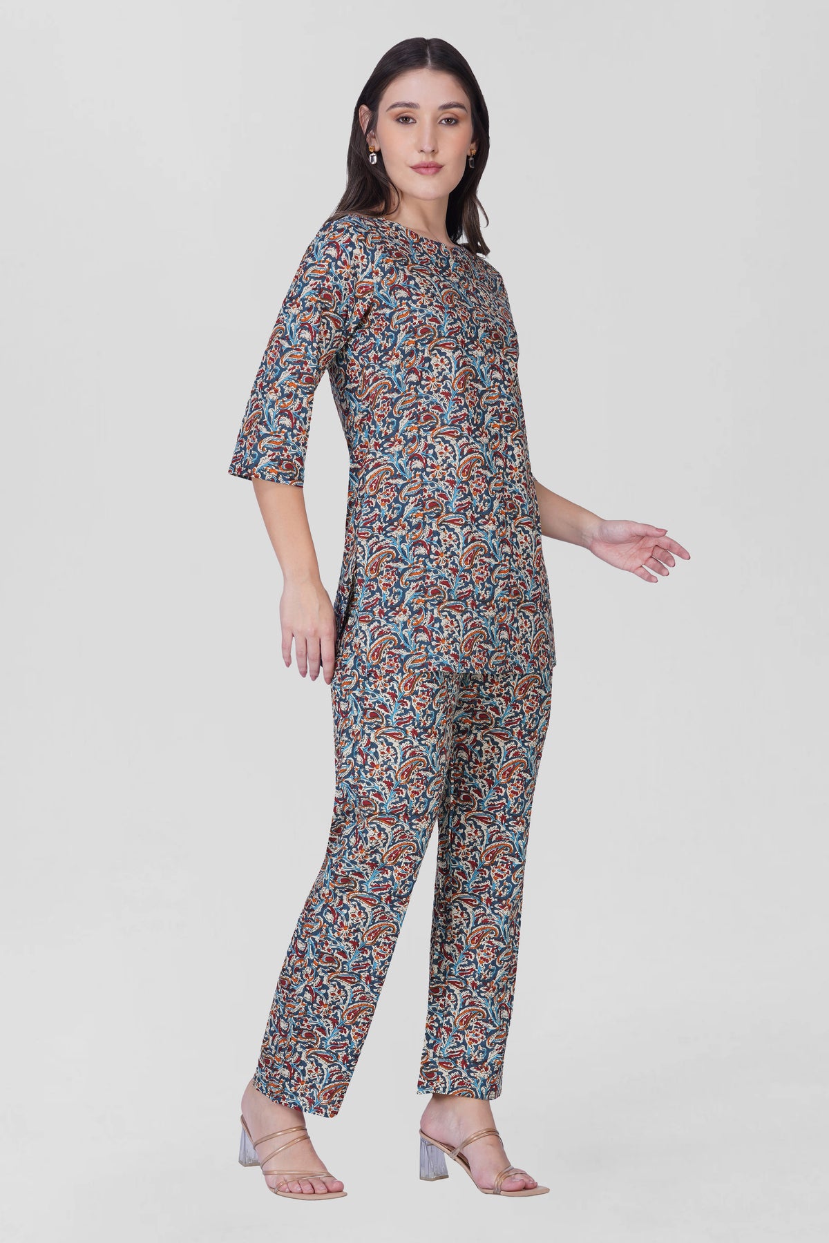 Deep Blue Cotton Printed Pyjama Set