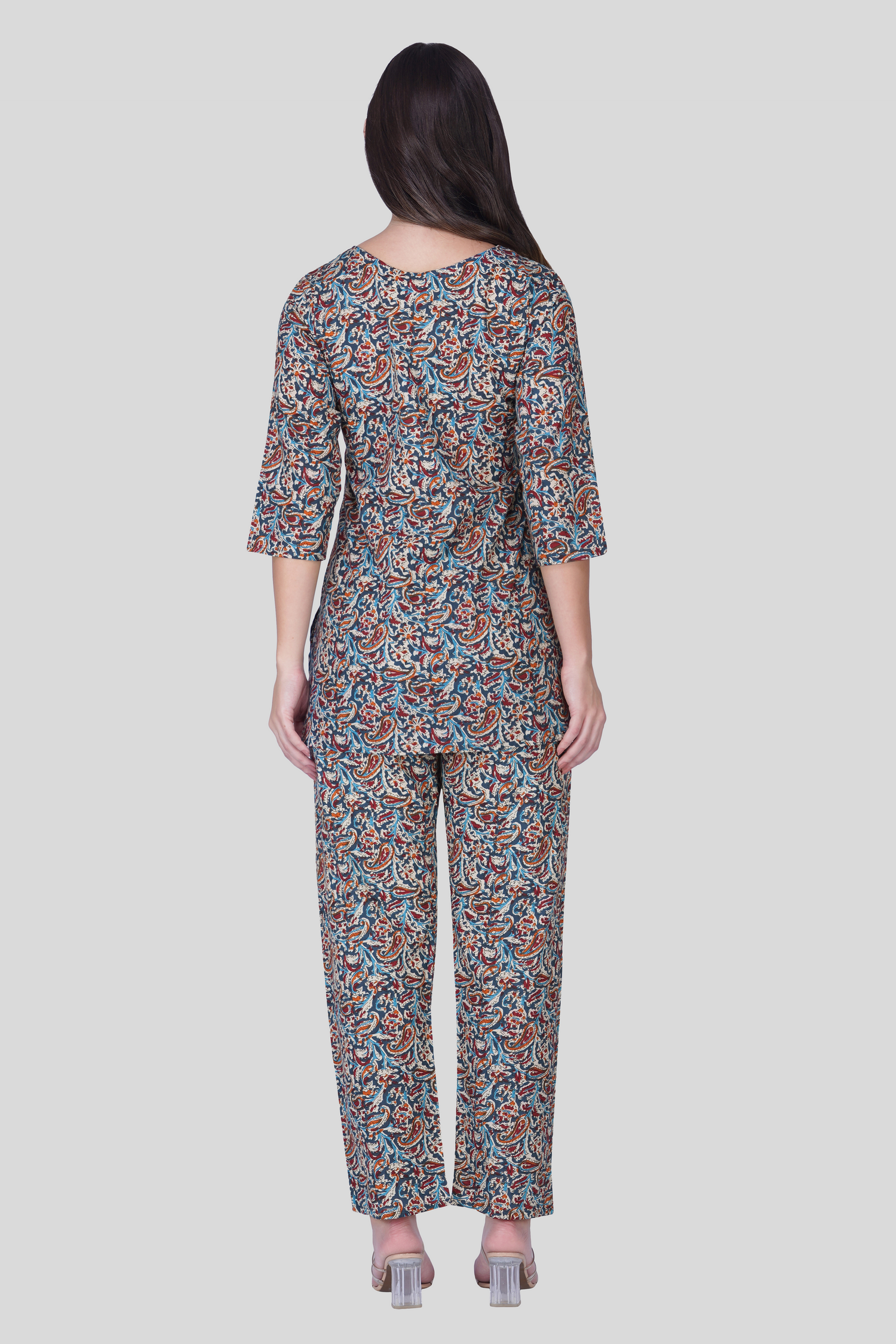 Deep Blue Cotton Printed Pyjama Set