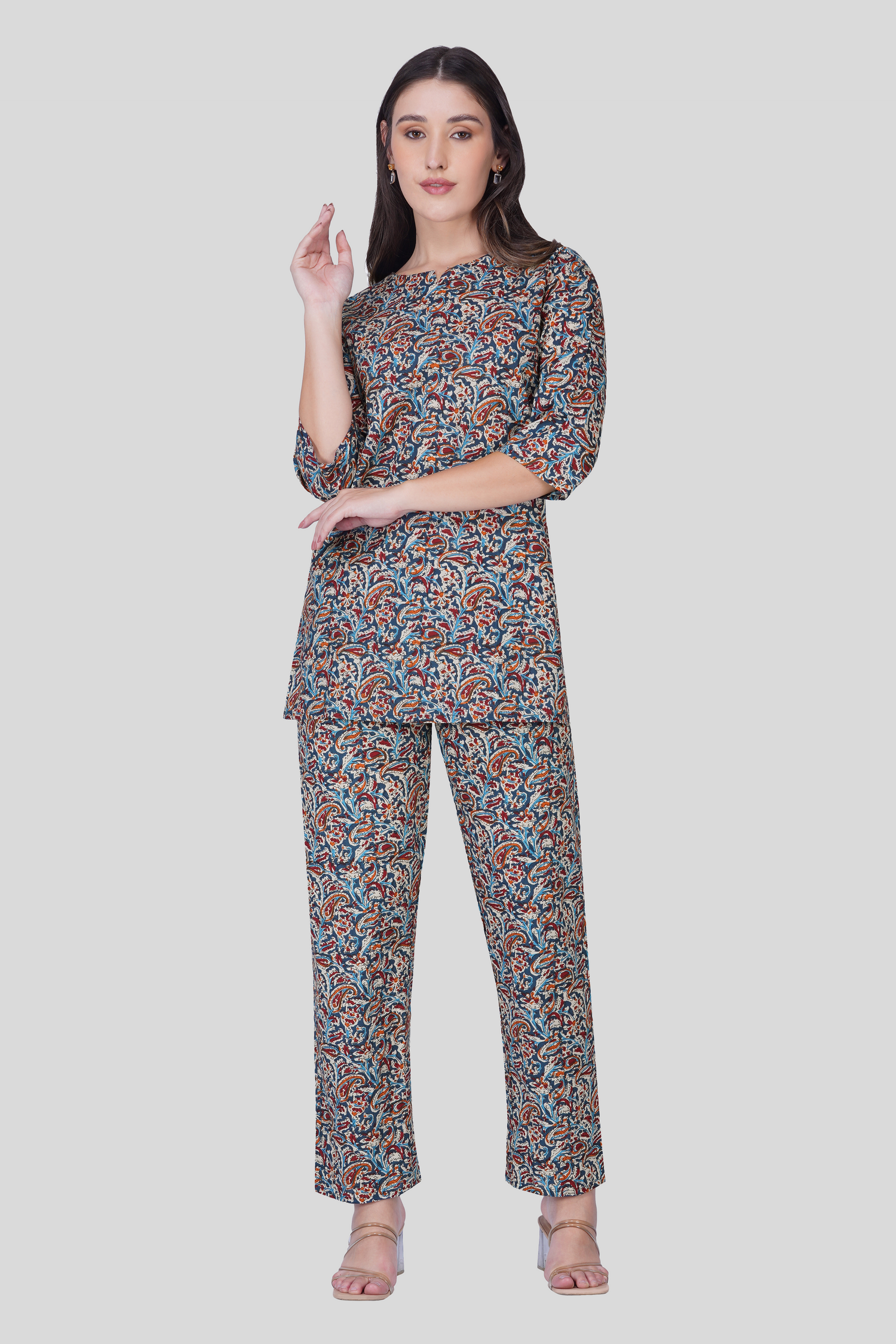 Deep Blue Cotton Printed Pyjama Set