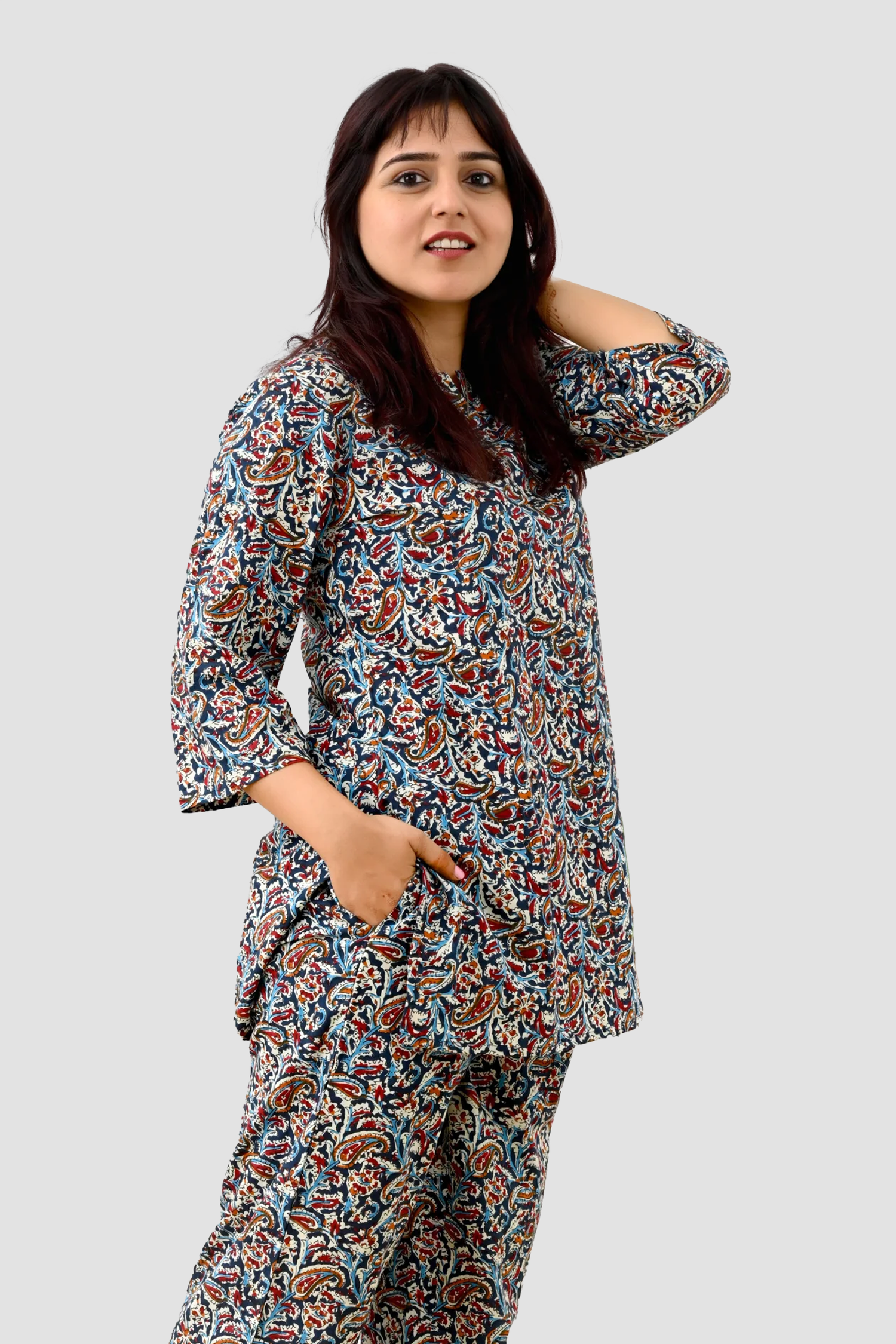 Deep Blue Cotton Printed Pyjama Set