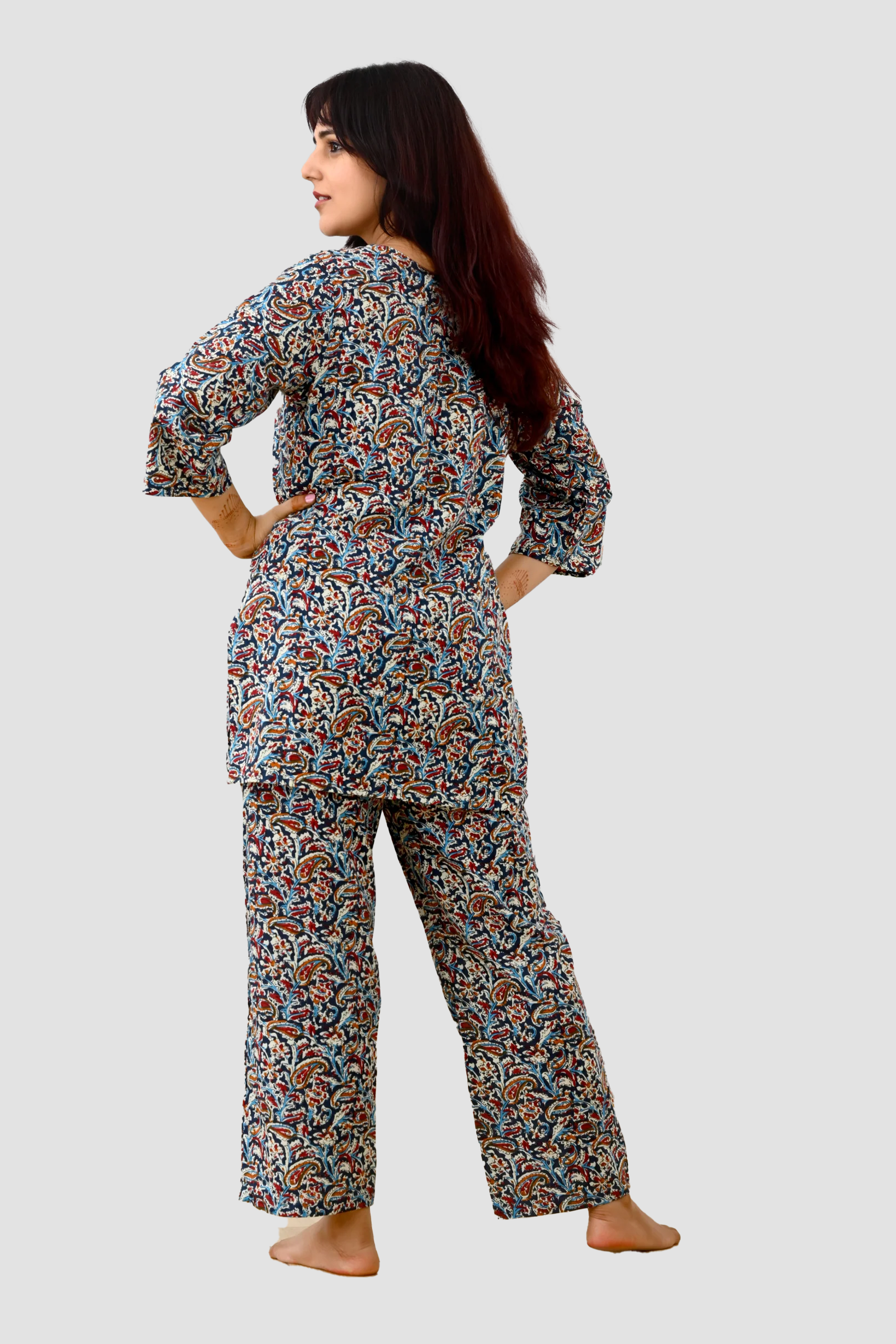 Deep Blue Cotton Printed Pyjama Set