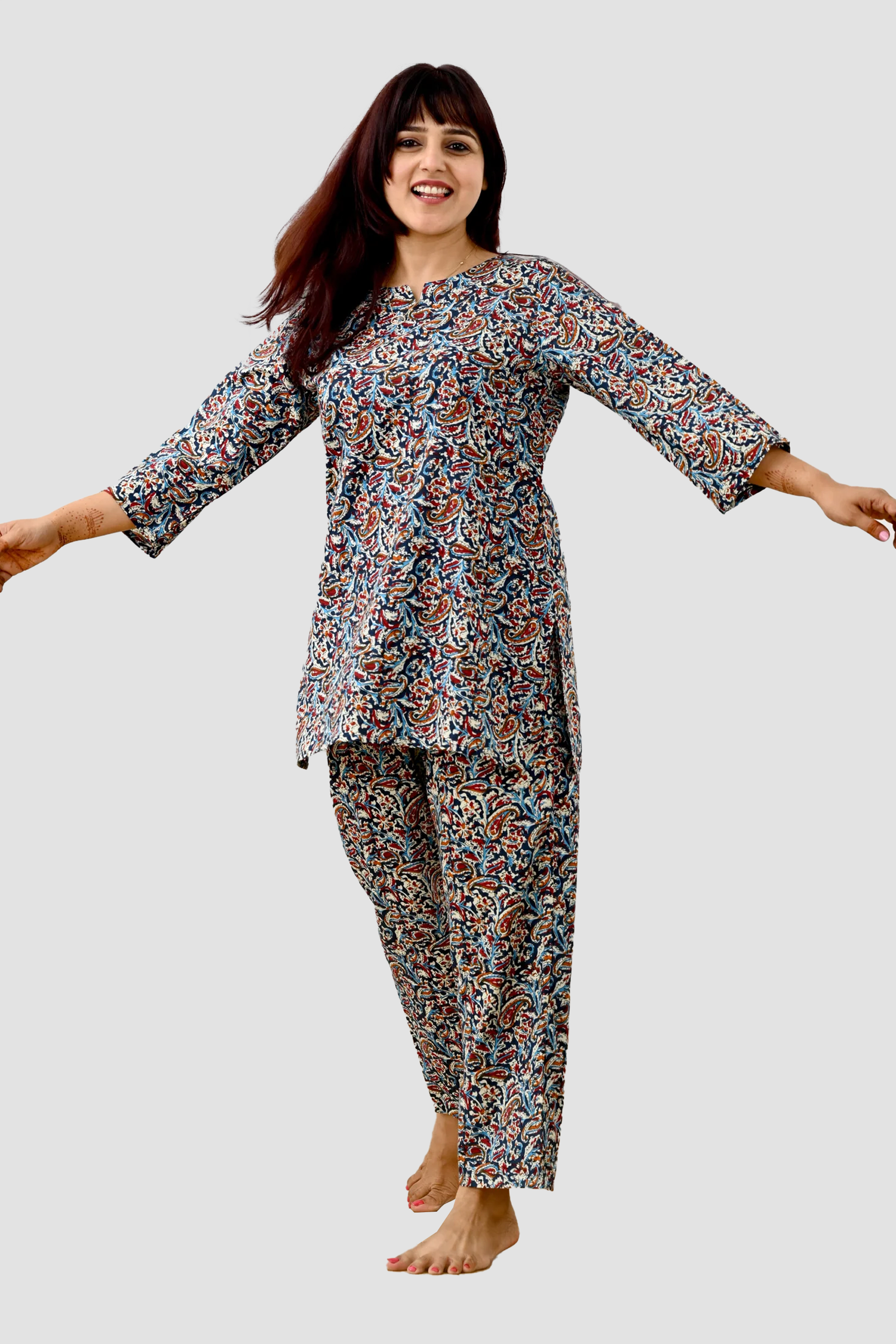 Deep Blue Cotton Printed Pyjama Set