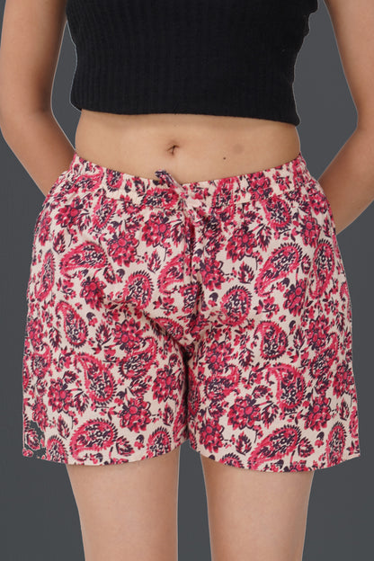 Deep Blush Cotton Printed Shorts