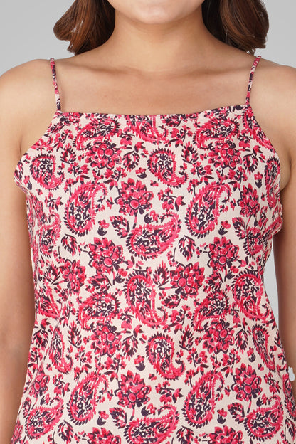 Deep Blush Cotton Printed Strap Top
