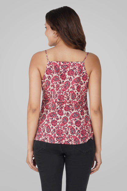 Deep Blush Cotton Printed Strap Top