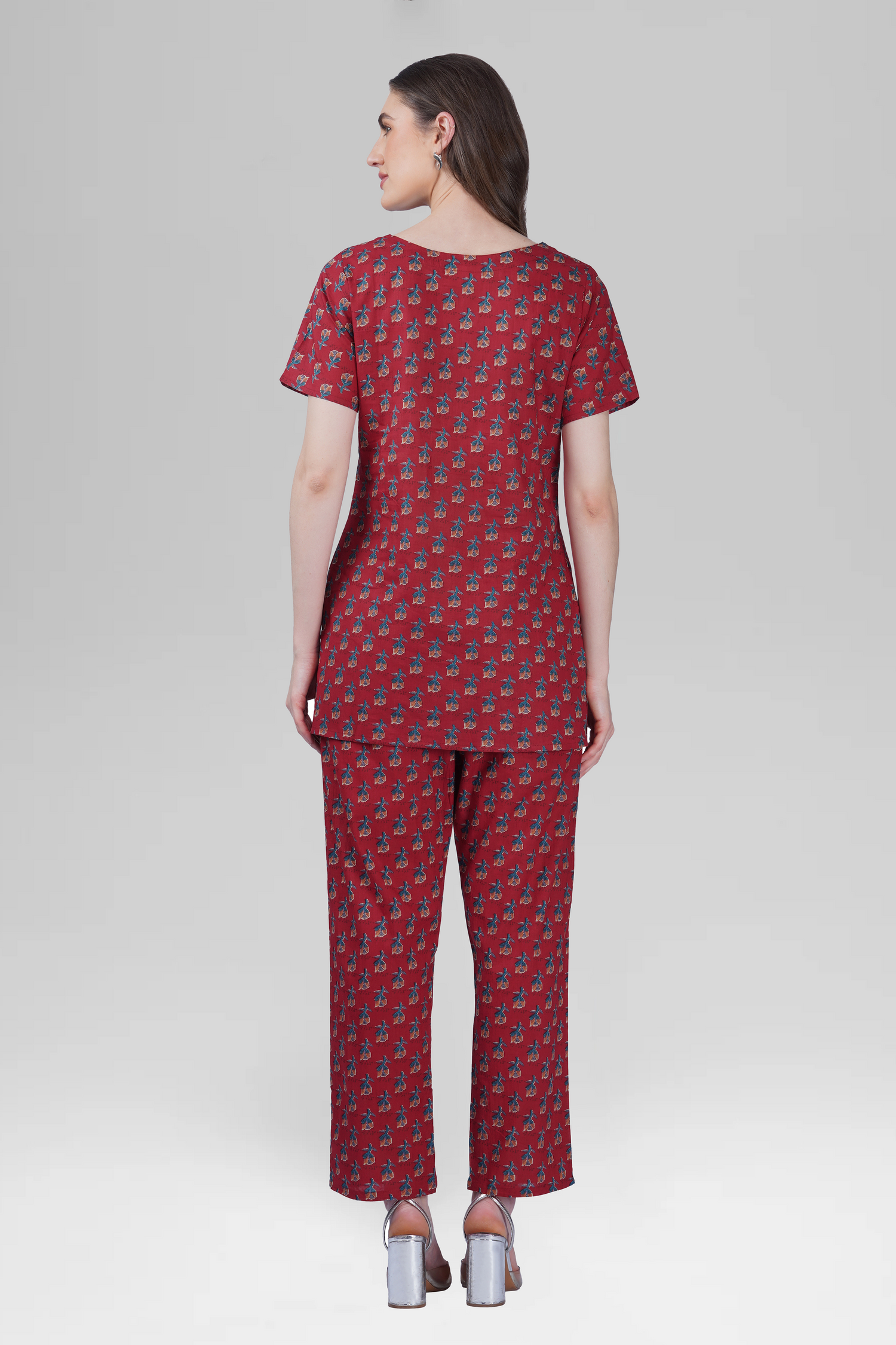 Deep Crimson Cotton Printed Pyjama Set
