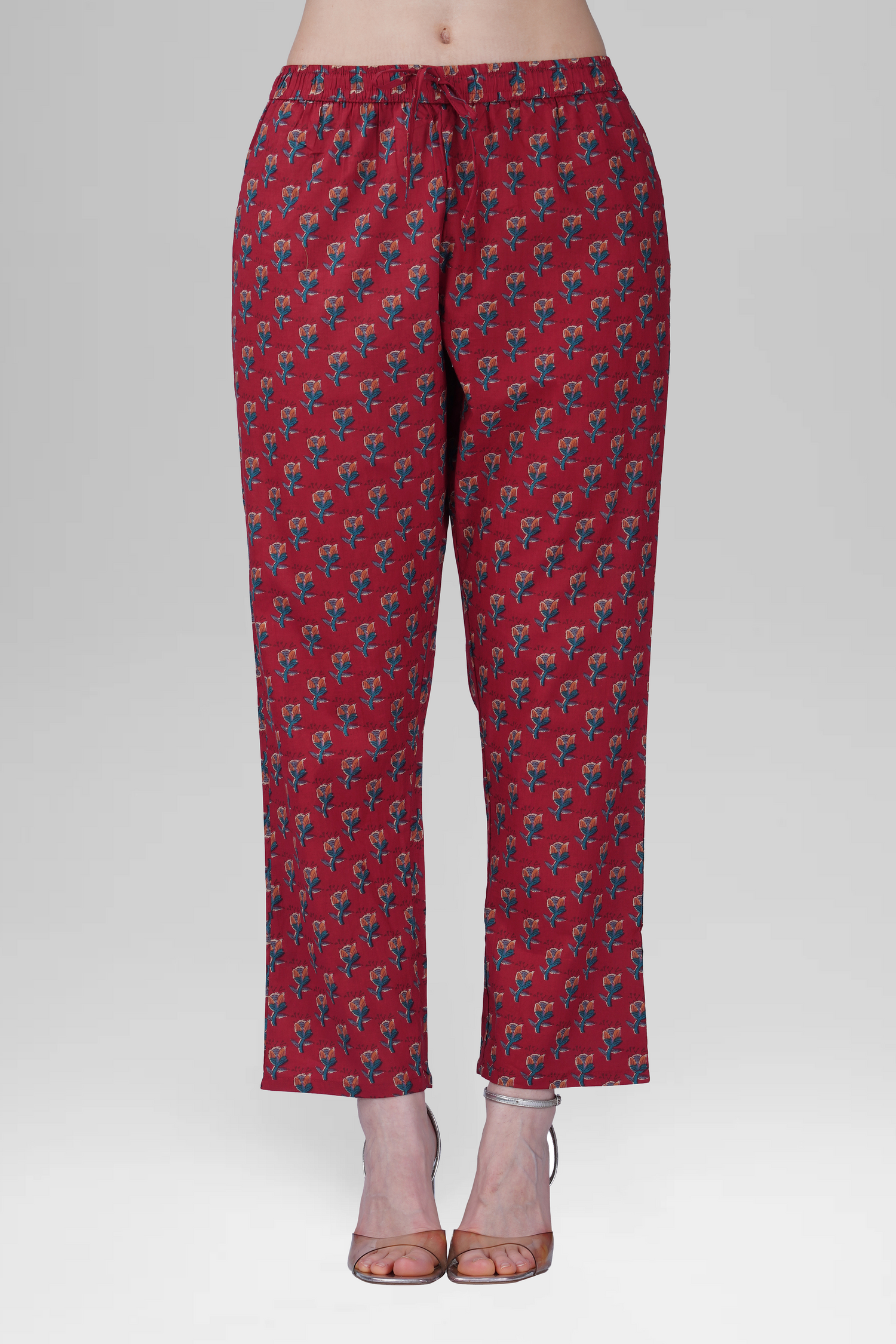 Deep Crimson Cotton Printed Pyjama Set