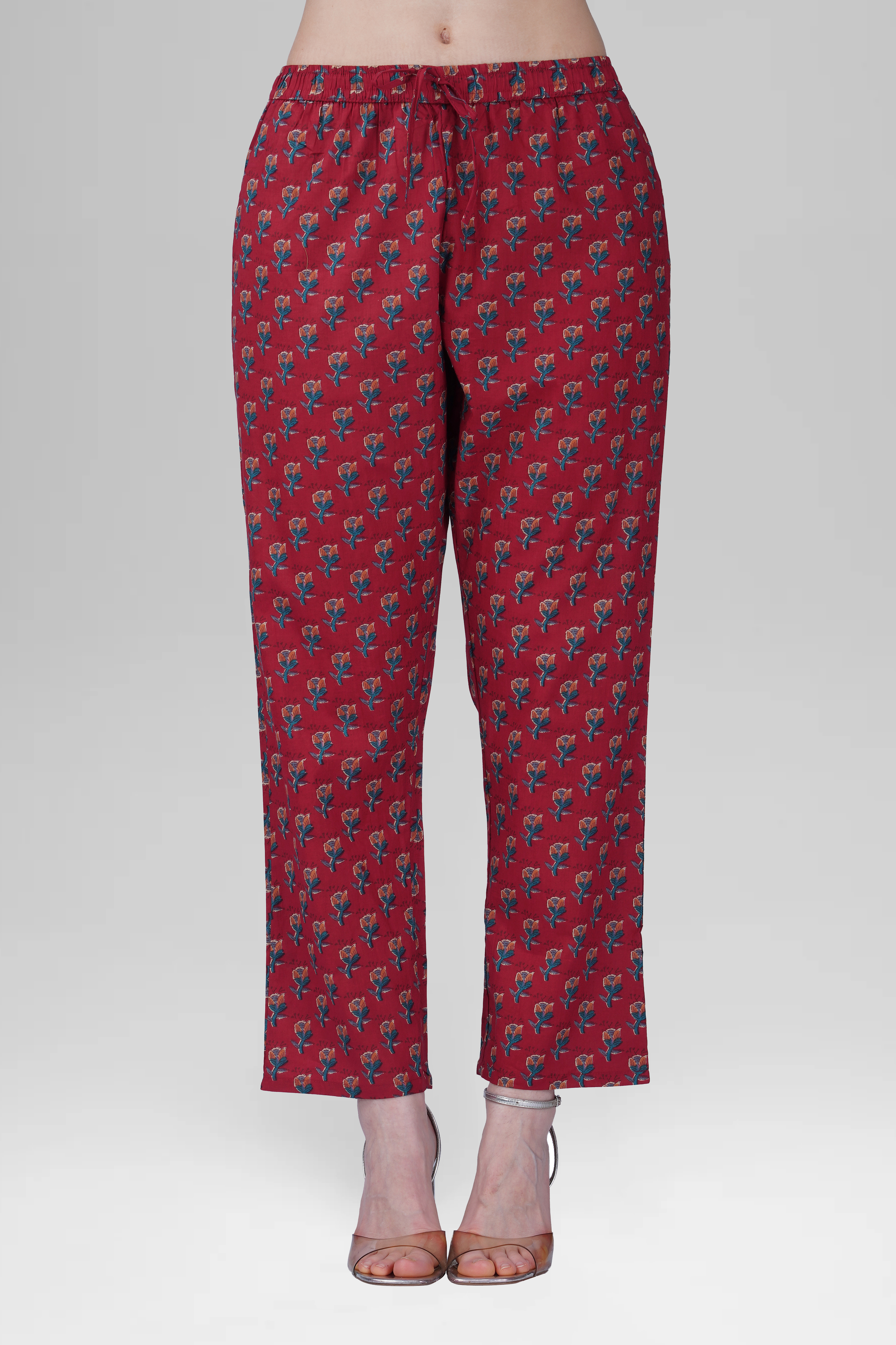 Deep Crimson Cotton Printed Pyjama Set