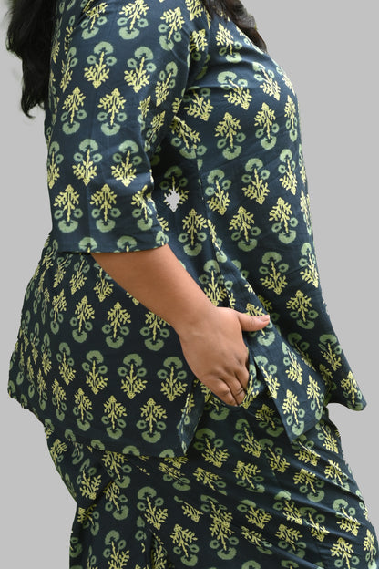 Deep Green Plus Size Cotton Printed Pyjama Set