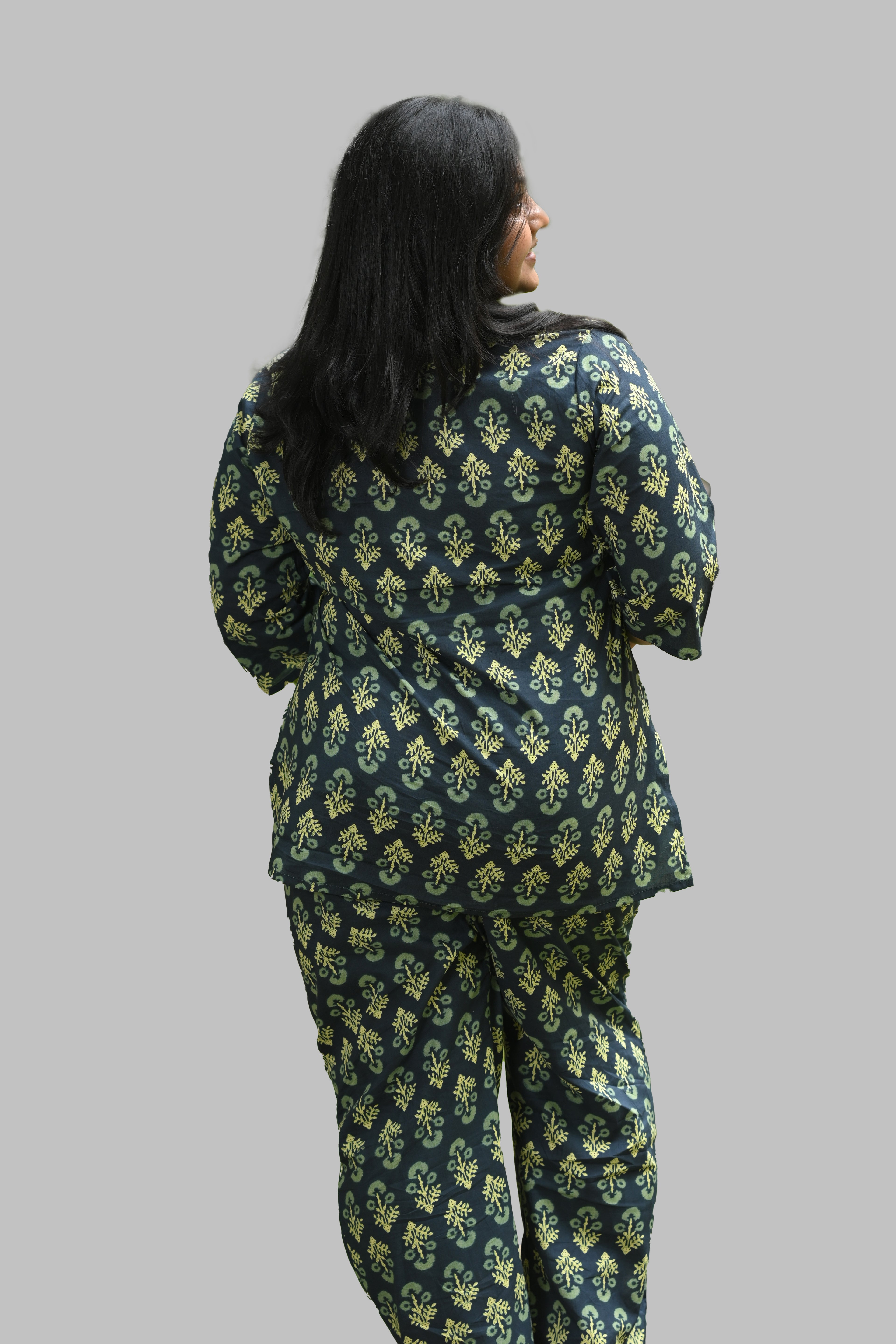 Deep Green Plus Size Cotton Printed Pyjama Set