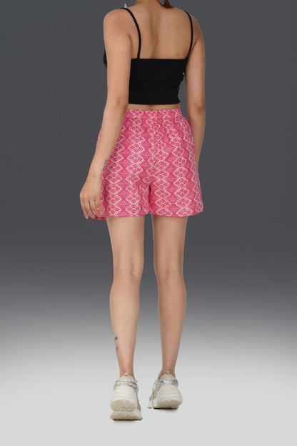 Deep Pink Cotton Printed Shorts