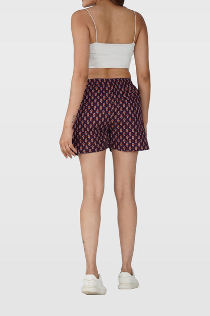 Deep Purple Cotton Printed Shorts