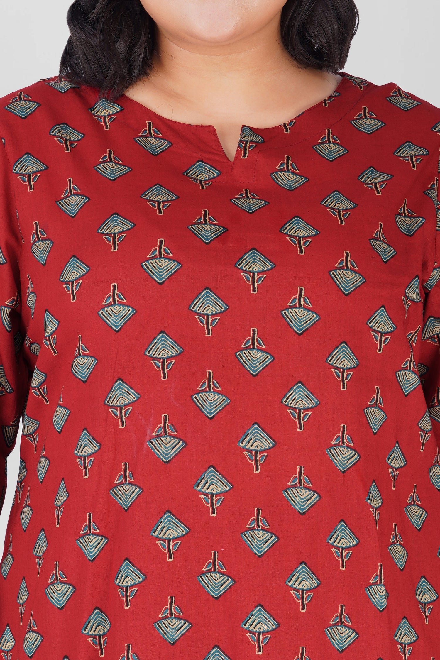 Deep Red Plus Size Cotton Printed Pyjama Set