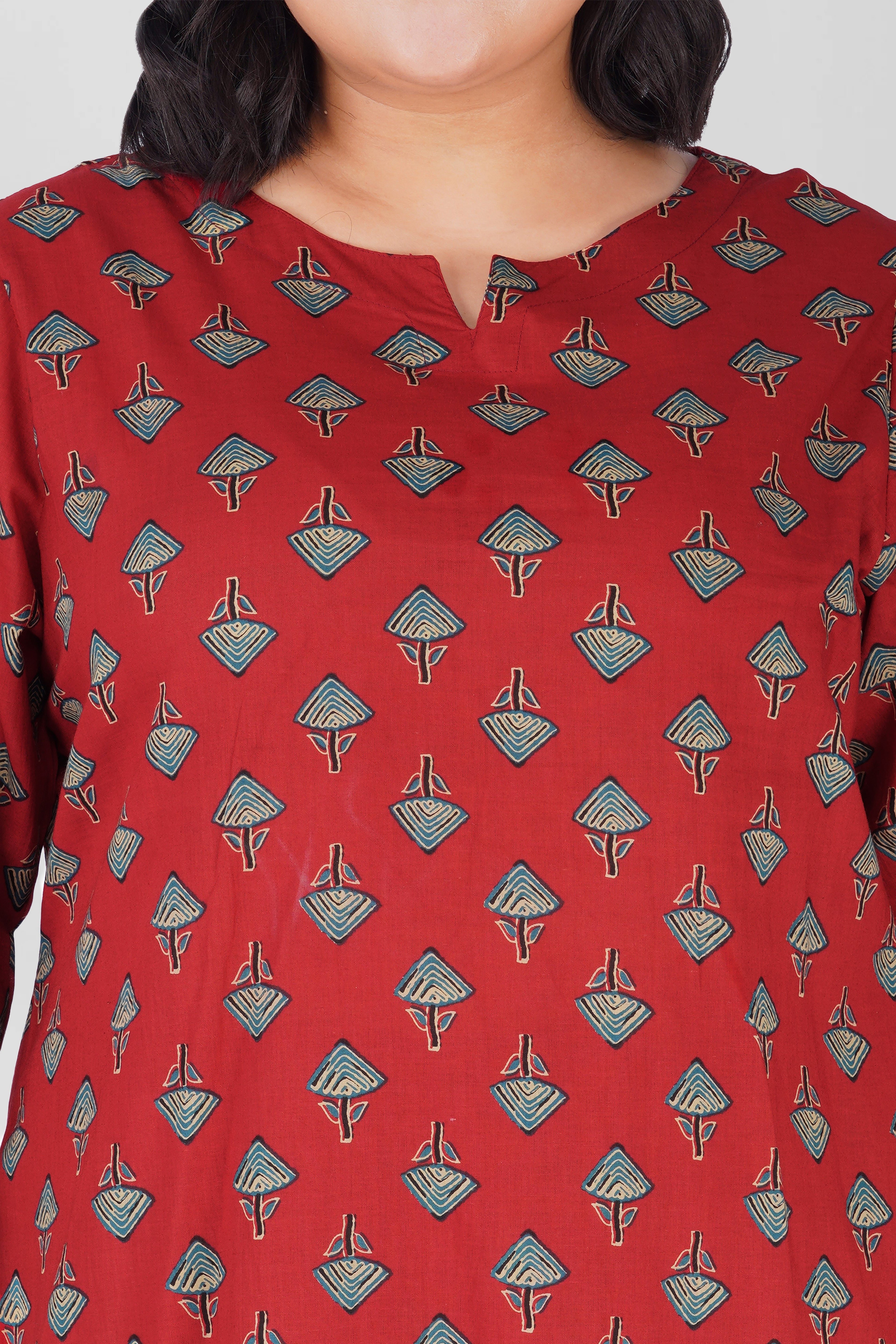 Deep Red Plus Size Cotton Printed Pyjama Set