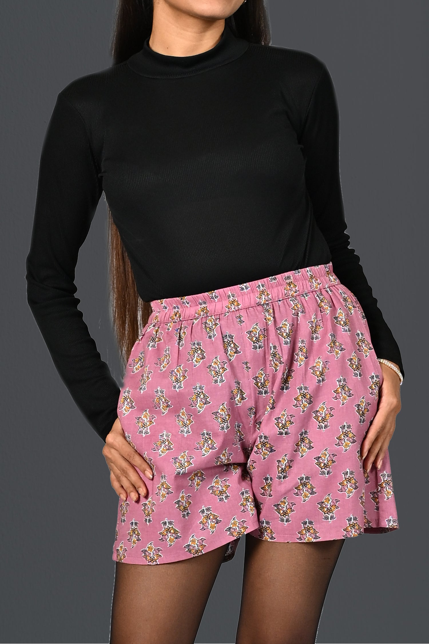 Dusty Lavender Cotton Printed Shorts