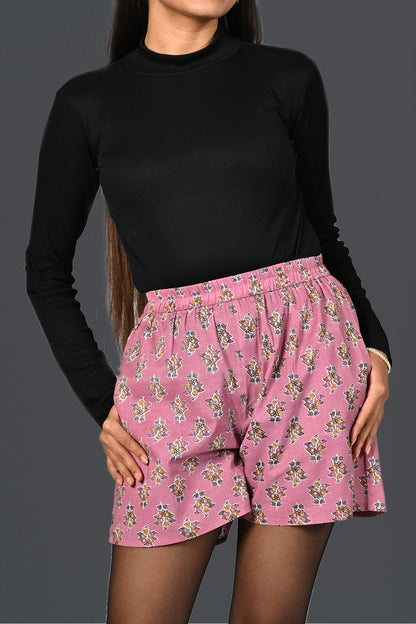 Dusty Lavender Cotton Printed Shorts