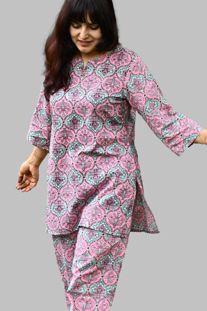 Dusty Pink Cotton Printed Pyjama Set