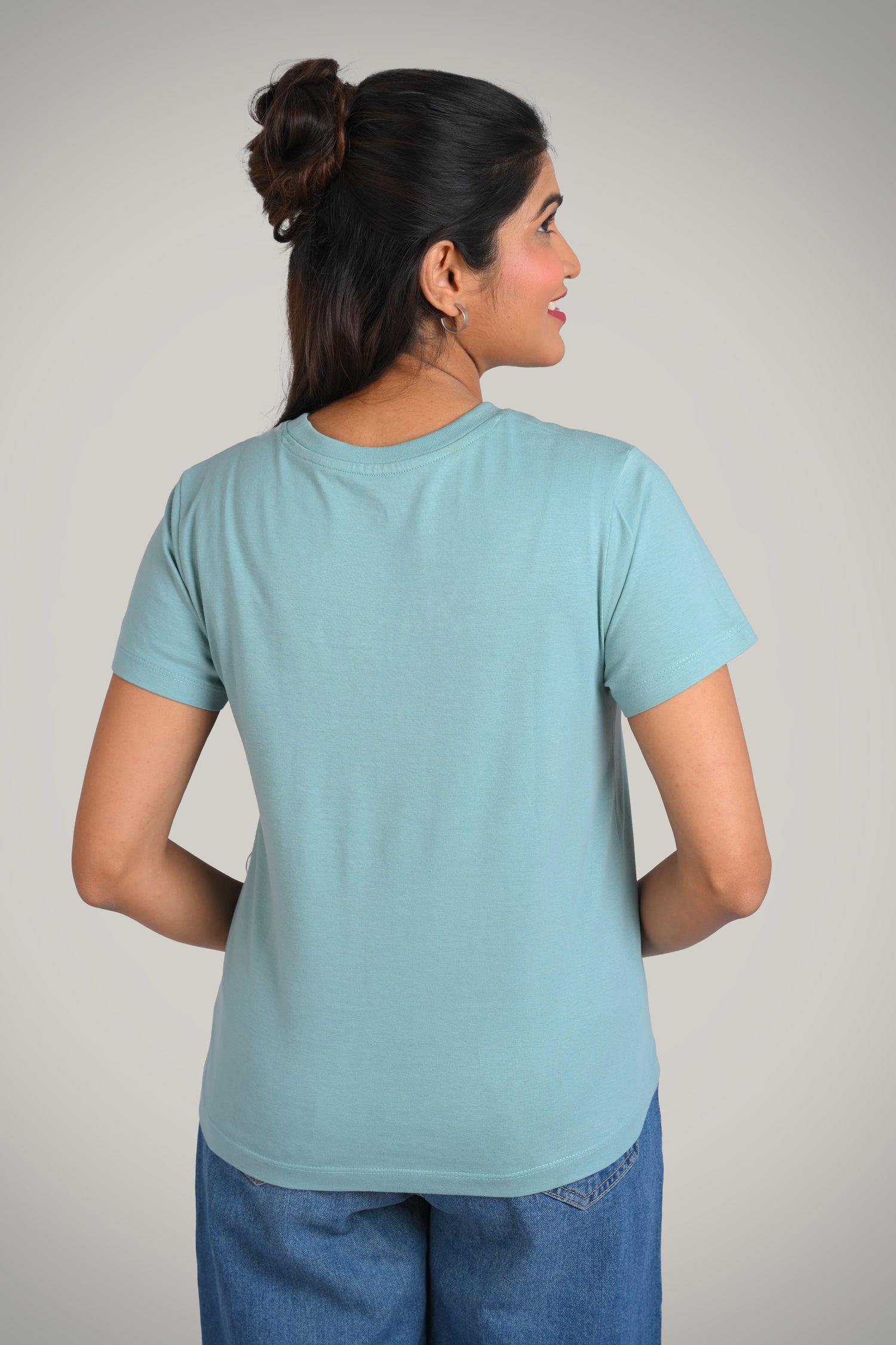 Dusty Teal Cotton Crew Neck T-Shirt