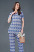 Dusty Blue V Neck Cotton Printed Pyjama Set