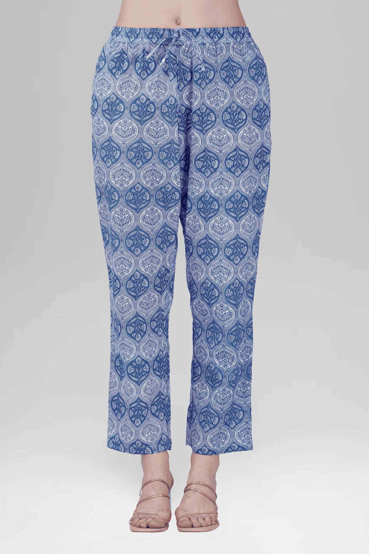 Dusty Blue V Neck Cotton Printed Pyjama Set