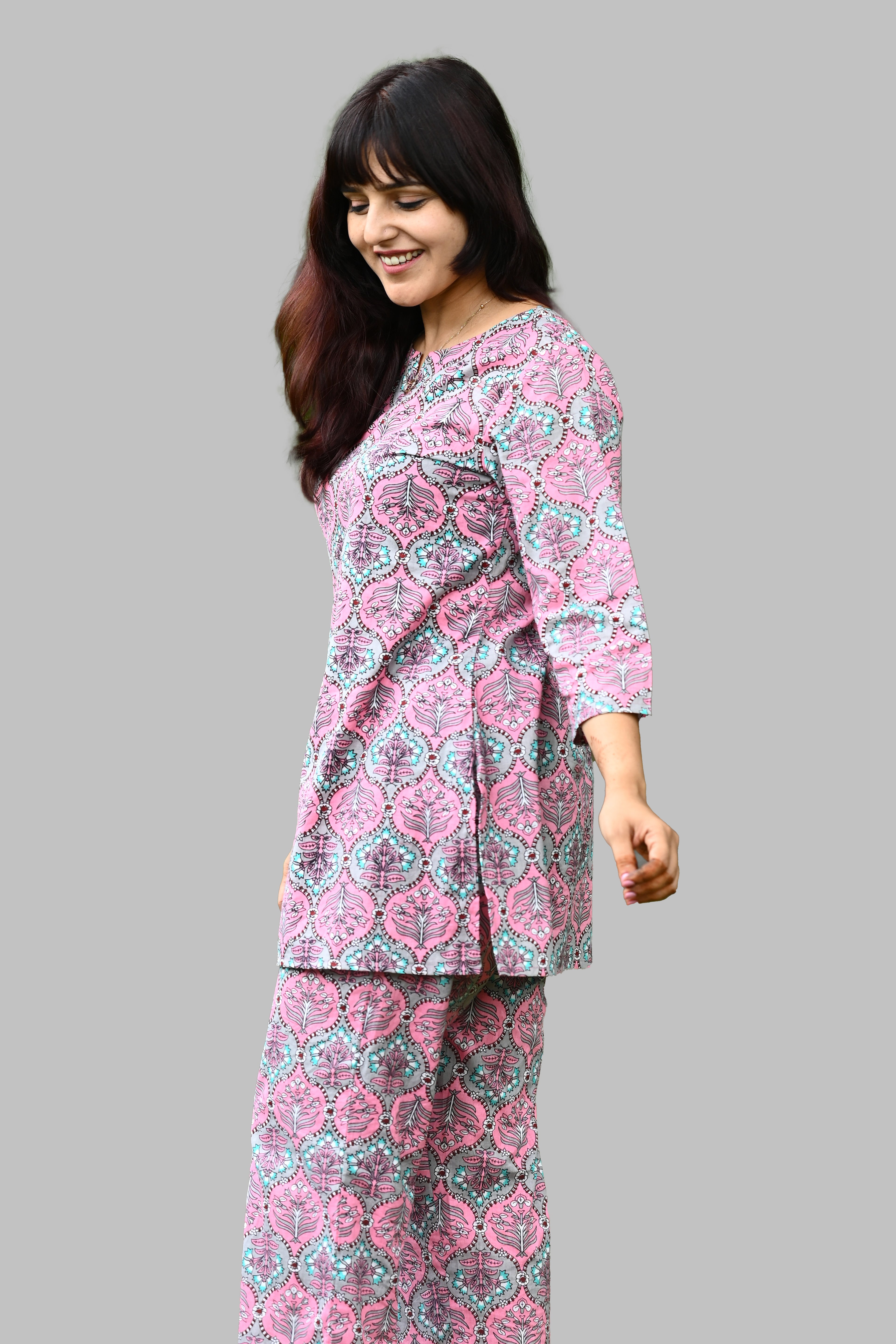 Dusty Pink Cotton Printed Pyjama Set