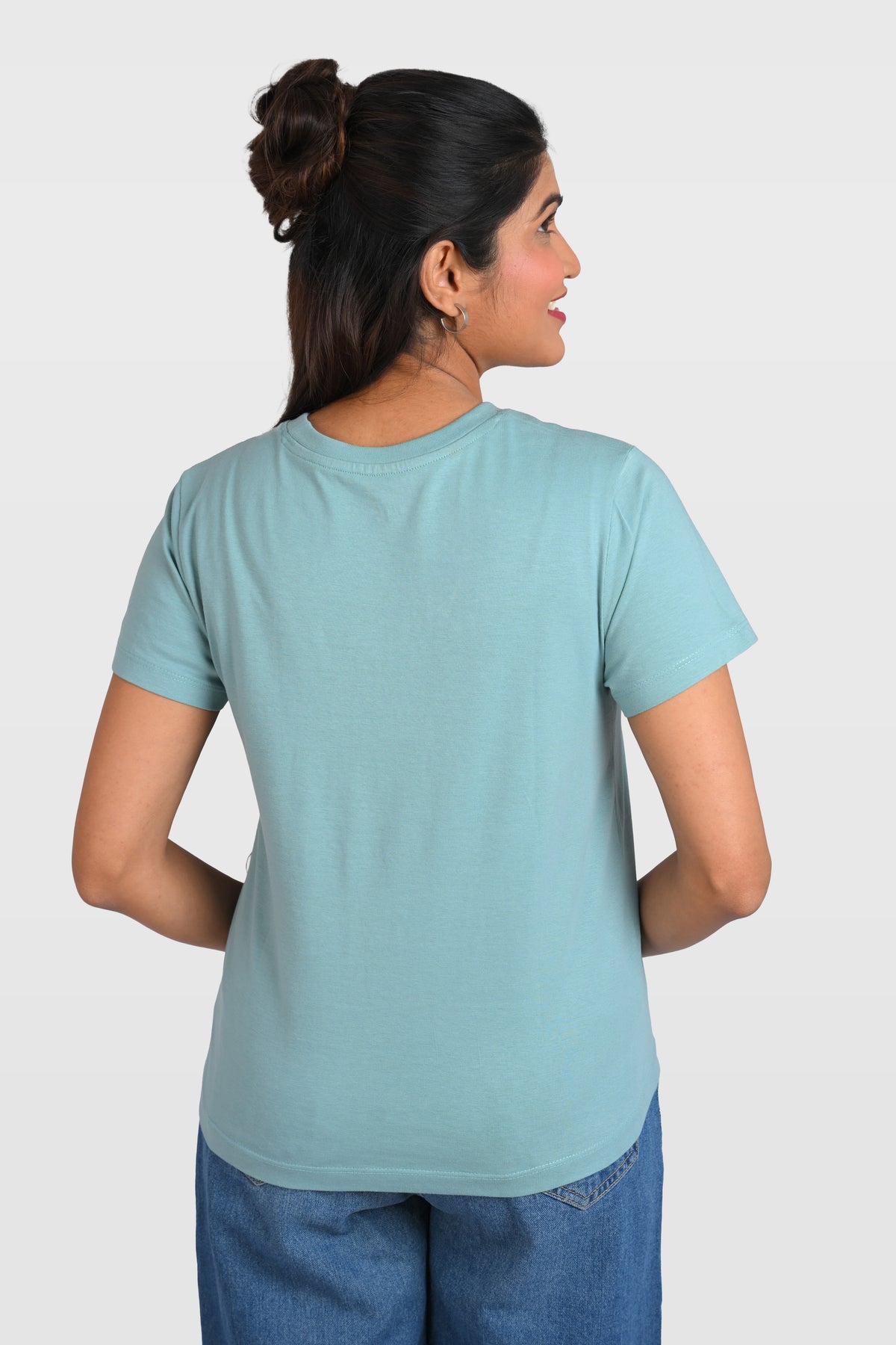 Dusty Teal Cotton Crew Neck T-Shirt