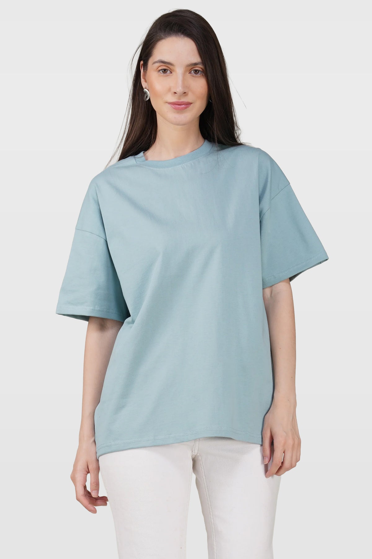 Dusty Teal Cotton Oversized Crew Neck T-Shirt
