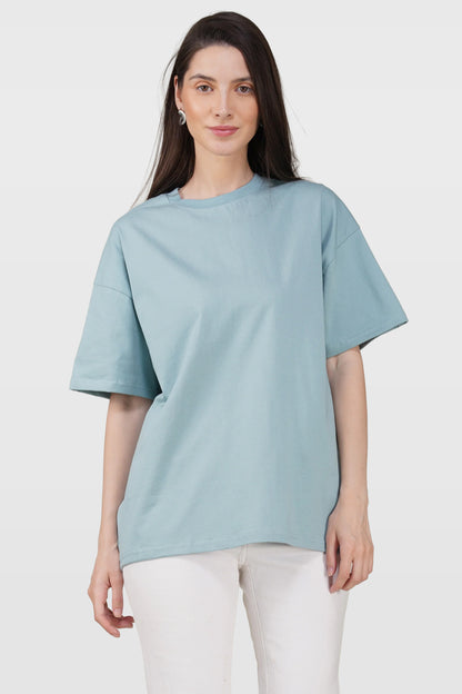Dusty Teal Cotton Oversized Crew Neck T-Shirt