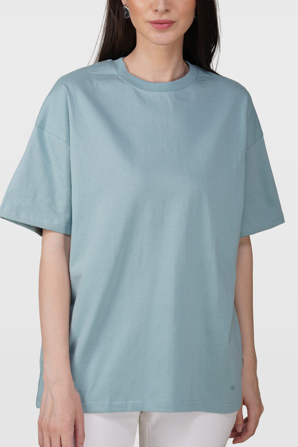 Dusty Teal Cotton Oversized Crew Neck T-Shirt