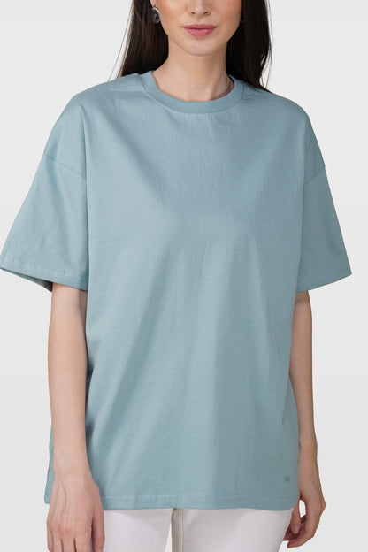 Dusty Teal Cotton Oversized Crew Neck T-Shirt
