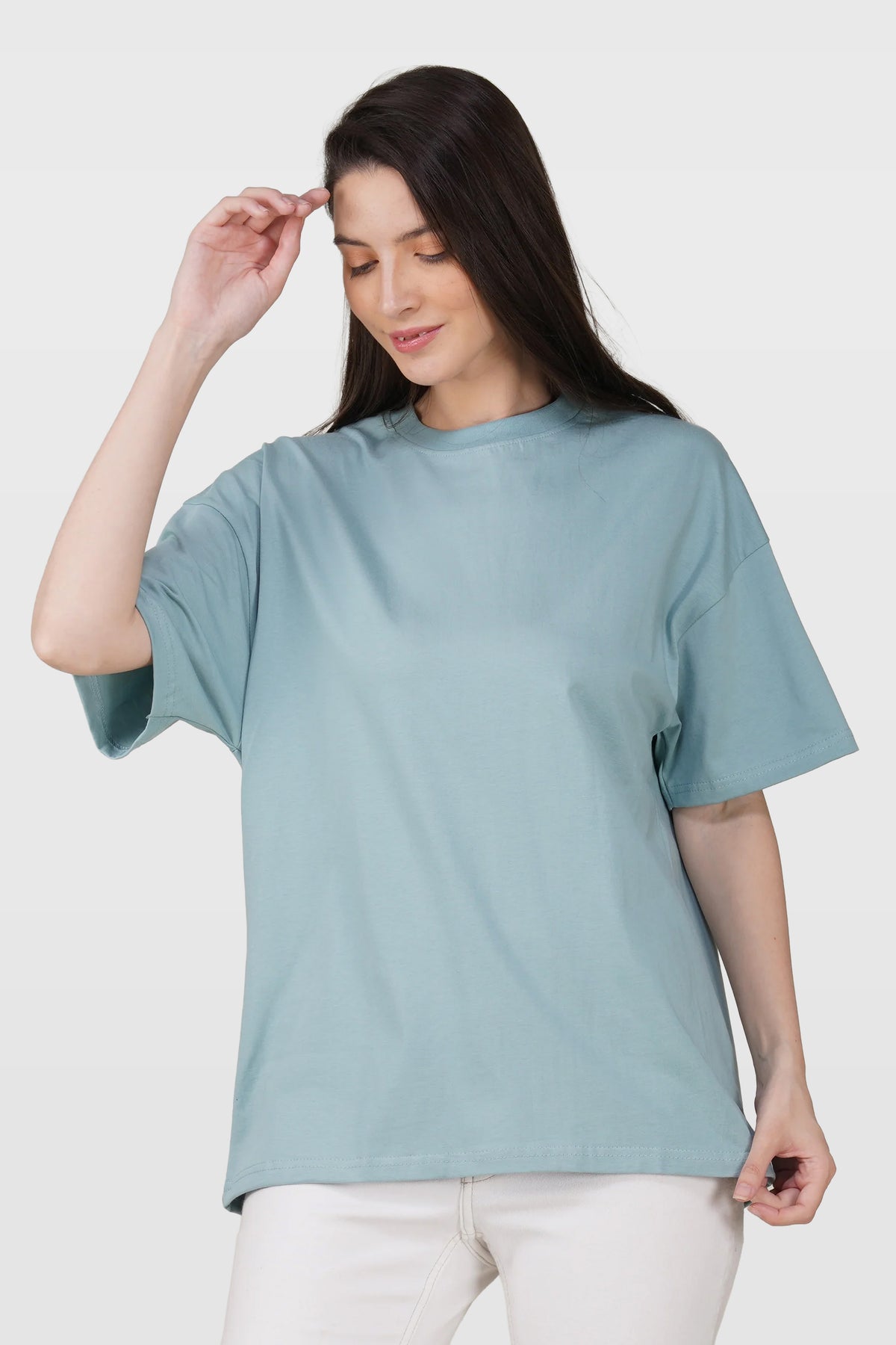 Dusty Teal Cotton Oversized Crew Neck T-Shirt