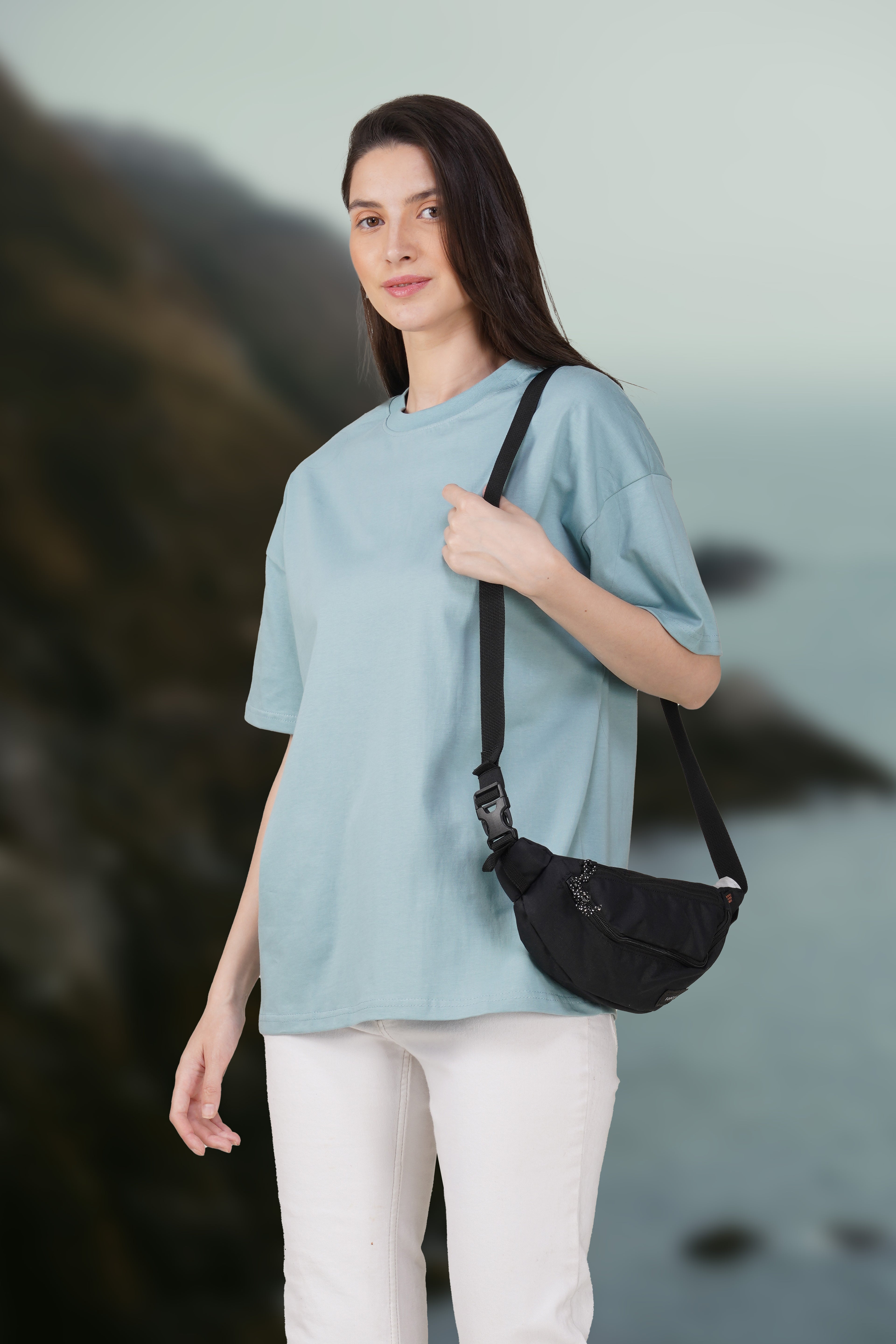 Dusty Teal Cotton Oversized Crew Neck T-Shirt