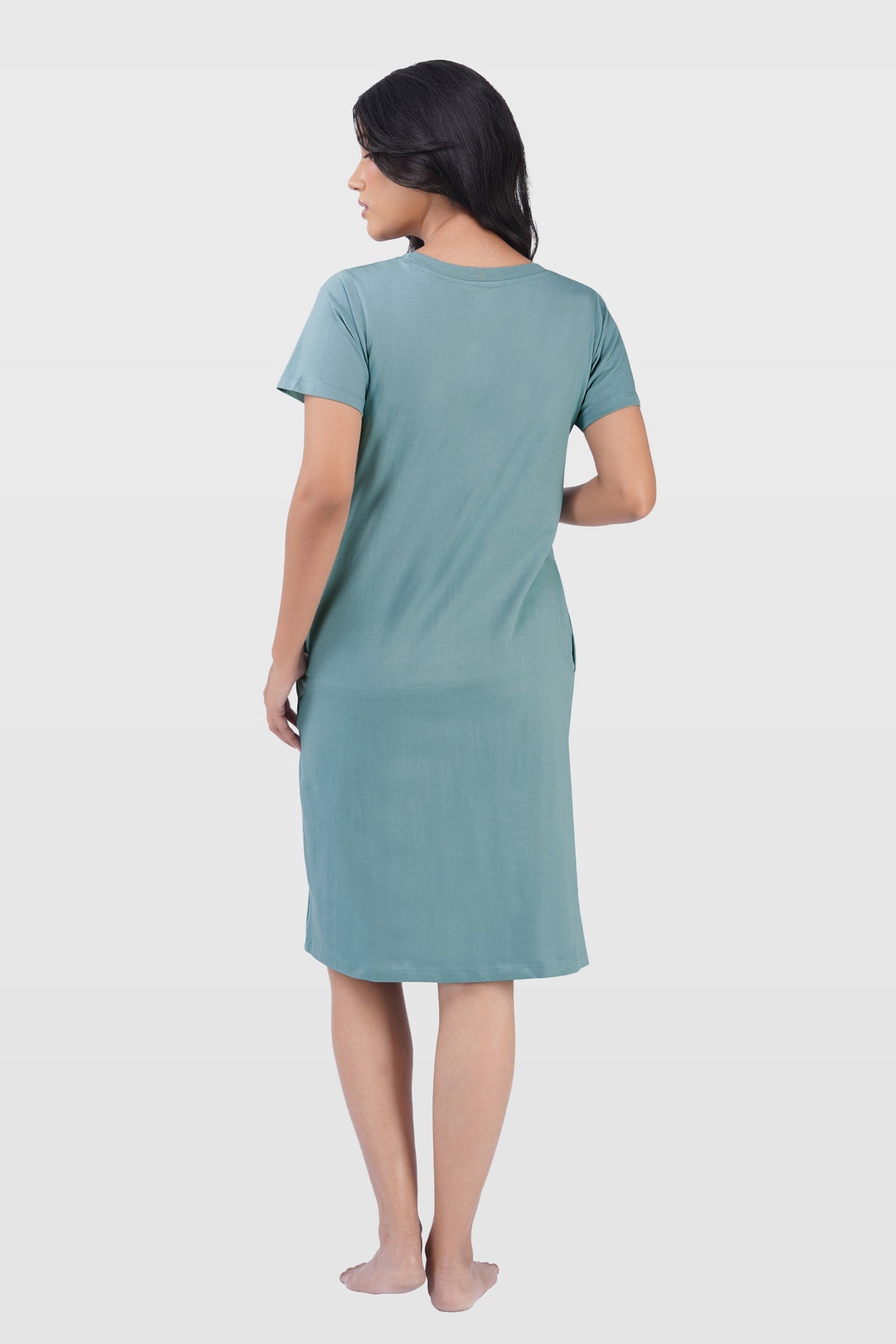 Dusty Teal Cotton Printed T-Shirt Nightdress
