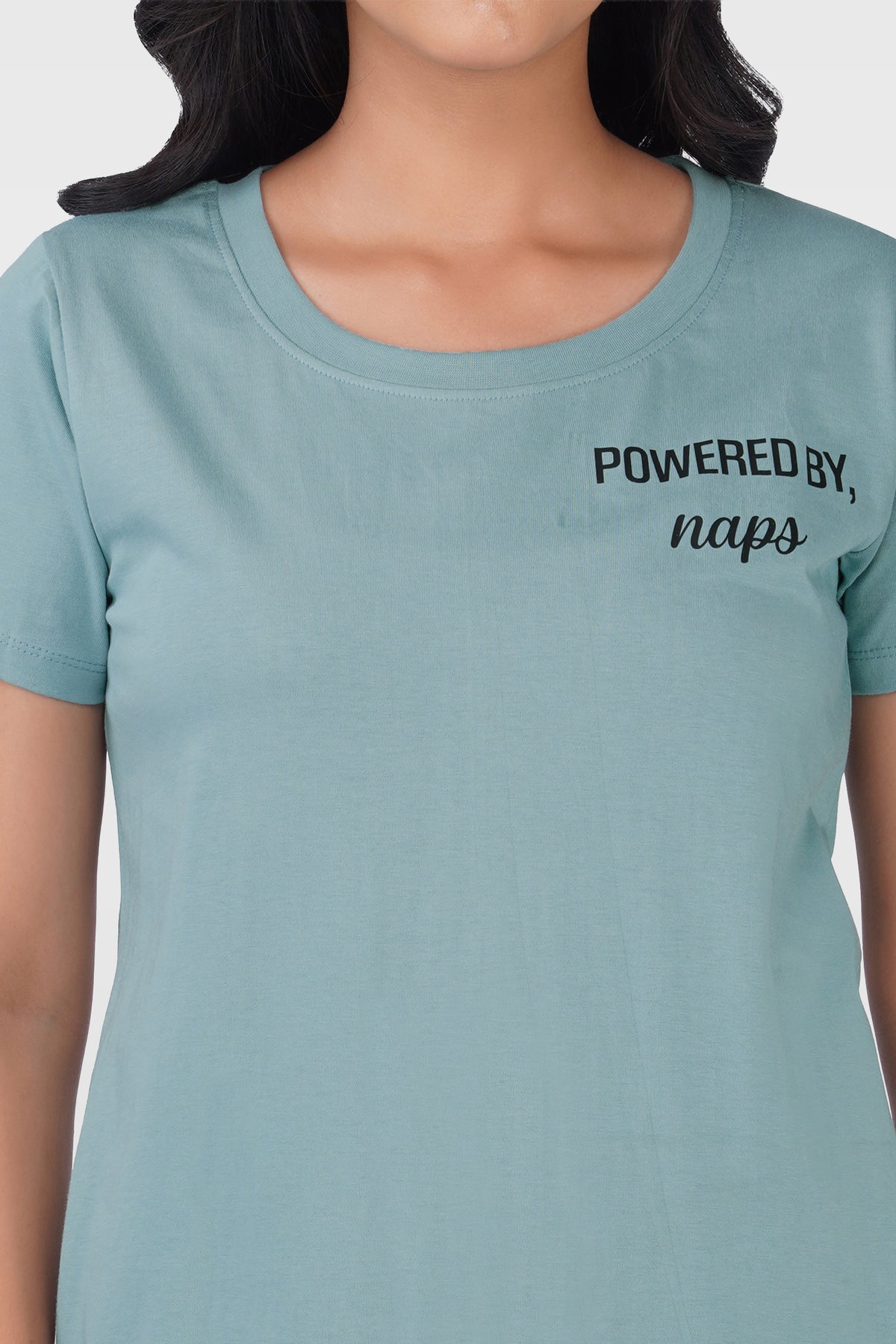 Dusty Teal Cotton Printed T-Shirt Nightdress