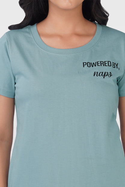 Dusty Teal Cotton Printed T-Shirt Nightdress